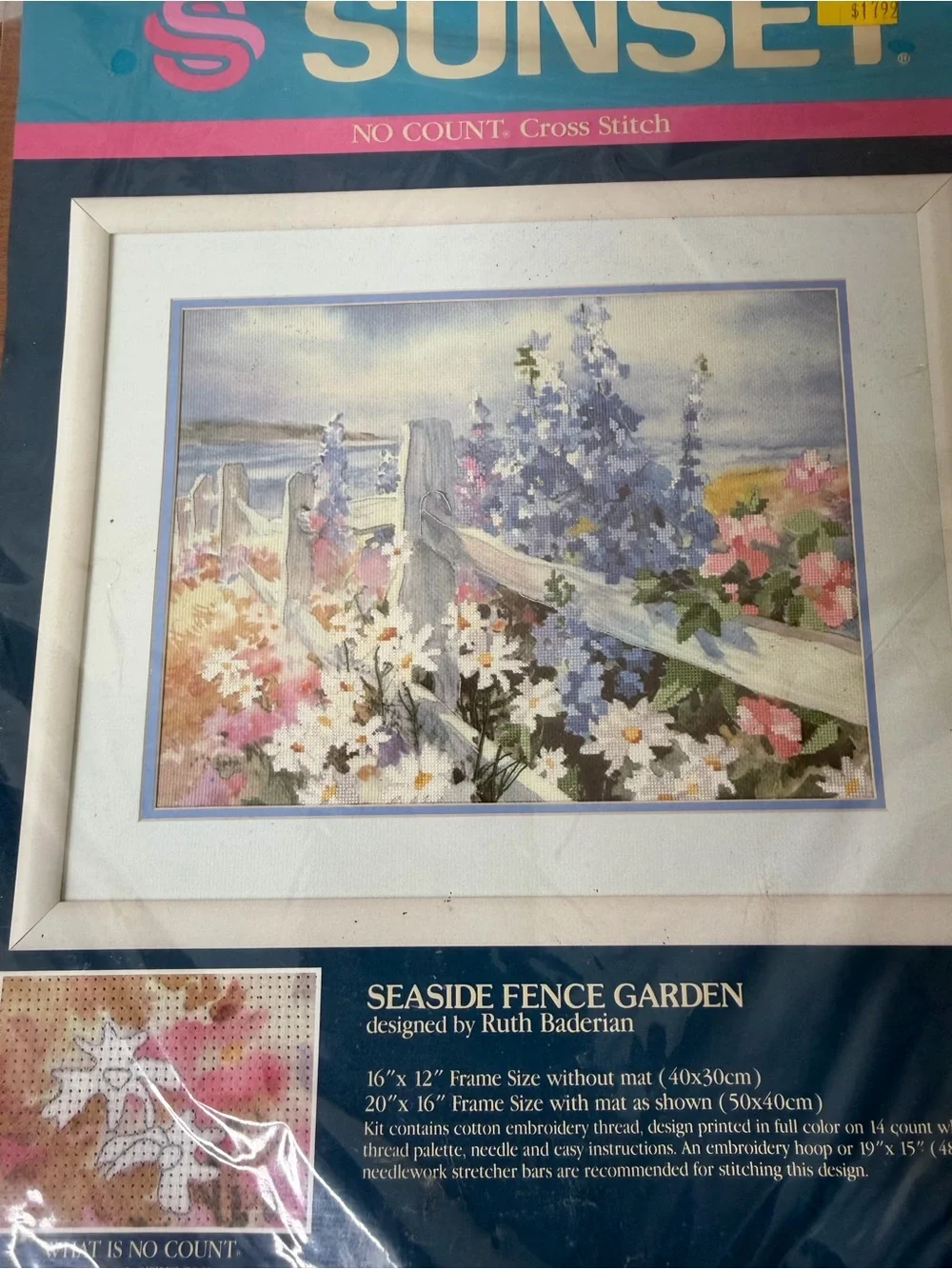 Sunset No Count Cross Stitch Seaside Fence Garden Floral 13902 NEW Coastal